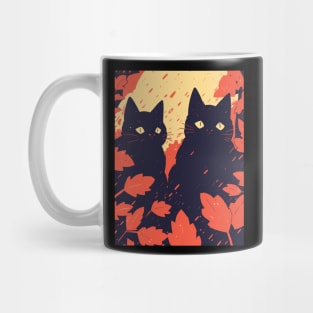 Black Cat Autumn Theme Painted Art Mug